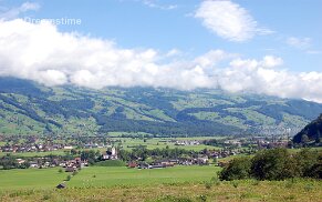 Village in valley Village in a valley in Switzerland