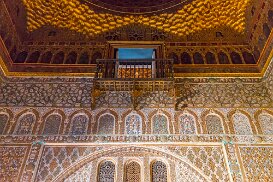 Decoration Royal Alcazar of Sevilla Decoration wall and ceiling Royal Alcazar of Sevilla, Andalusia, Spain