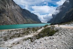 Chinan Cocha, female lake Llanganuco, Huaraz, Peru Chinan Cocha, female lake Llanganuco, Huaraz, Peru. Blue sky with clouds.